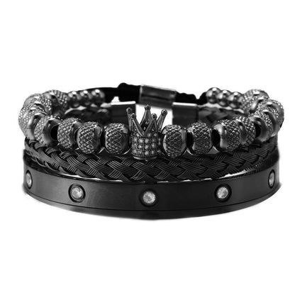 Diamond-encrusted stainless steel bracelet woven pineapple bead crown bracelet bracelet set C-shaped titanium steel open bracelet men