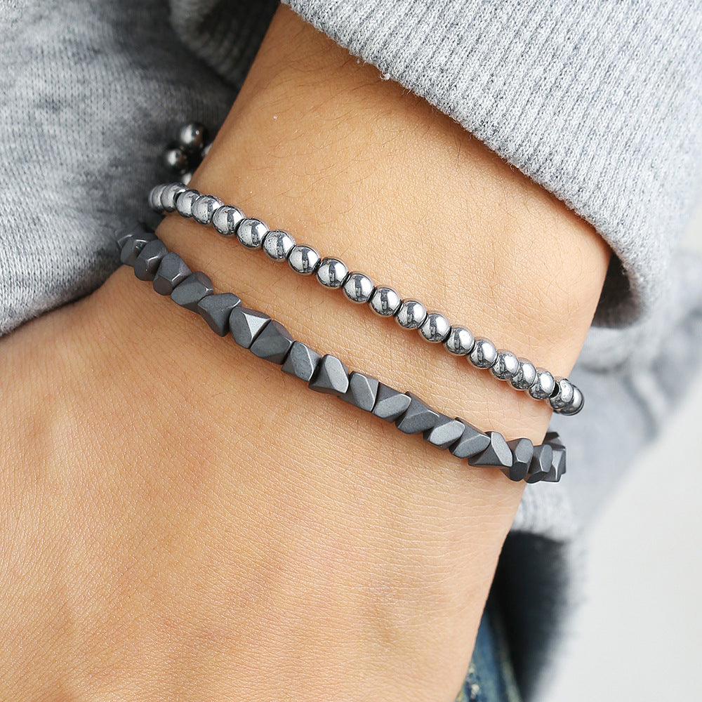 European and American cross-border hand jewelry niche design sense metal wind black gallstone bracelet sweet and cool beaded stacked couple bracelet