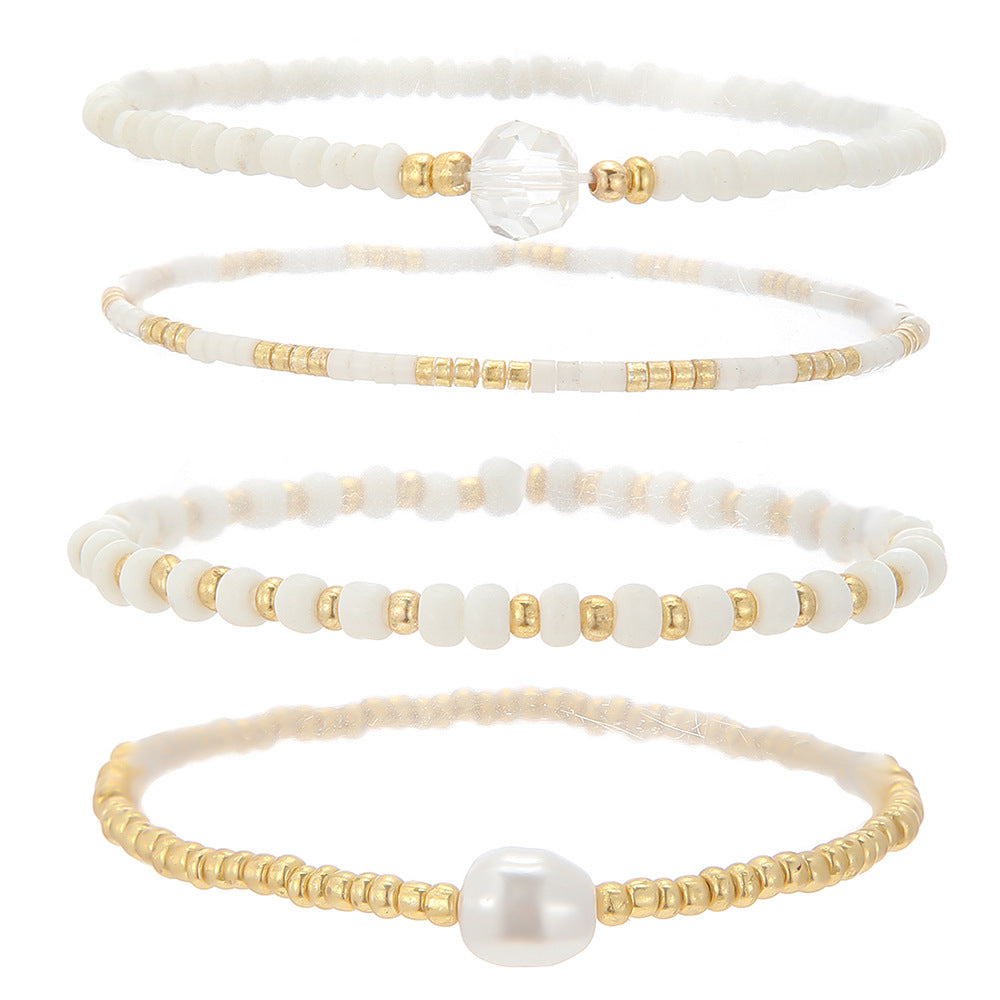 European and American cross-border jewelry white rice beads gravel beaded pearl bracelet women's fashion hand-stacked jewelry bracelet women