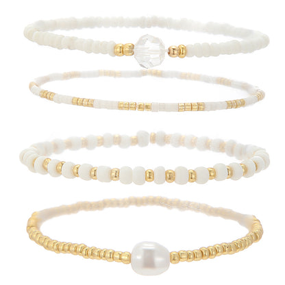European and American cross-border jewelry white rice beads gravel beaded pearl bracelet women's fashion hand-stacked jewelry bracelet women