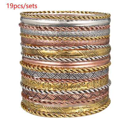 Popular European and American style, personalized fashion, stacked metal bracelet set, women's open bracelet, Amazon supply wholesale