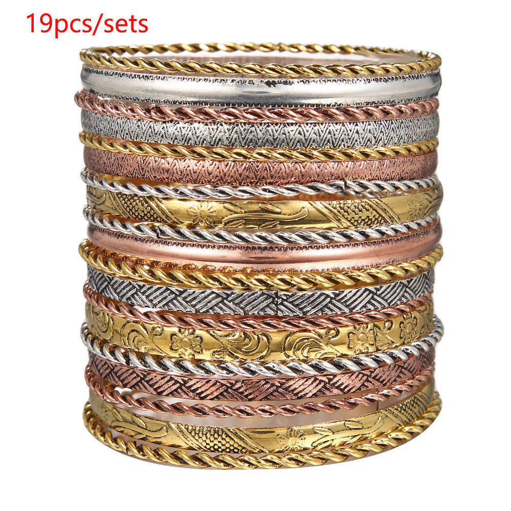 European and American fashion personalized gold-plated bracelets 9 sets stacked open bracelets women's retro metal jewelry