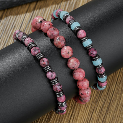 Cross-border foreign trade hot sale beaded black gallstone bracelet men's accessories creative fashion versatile stacked crystal bracelet set