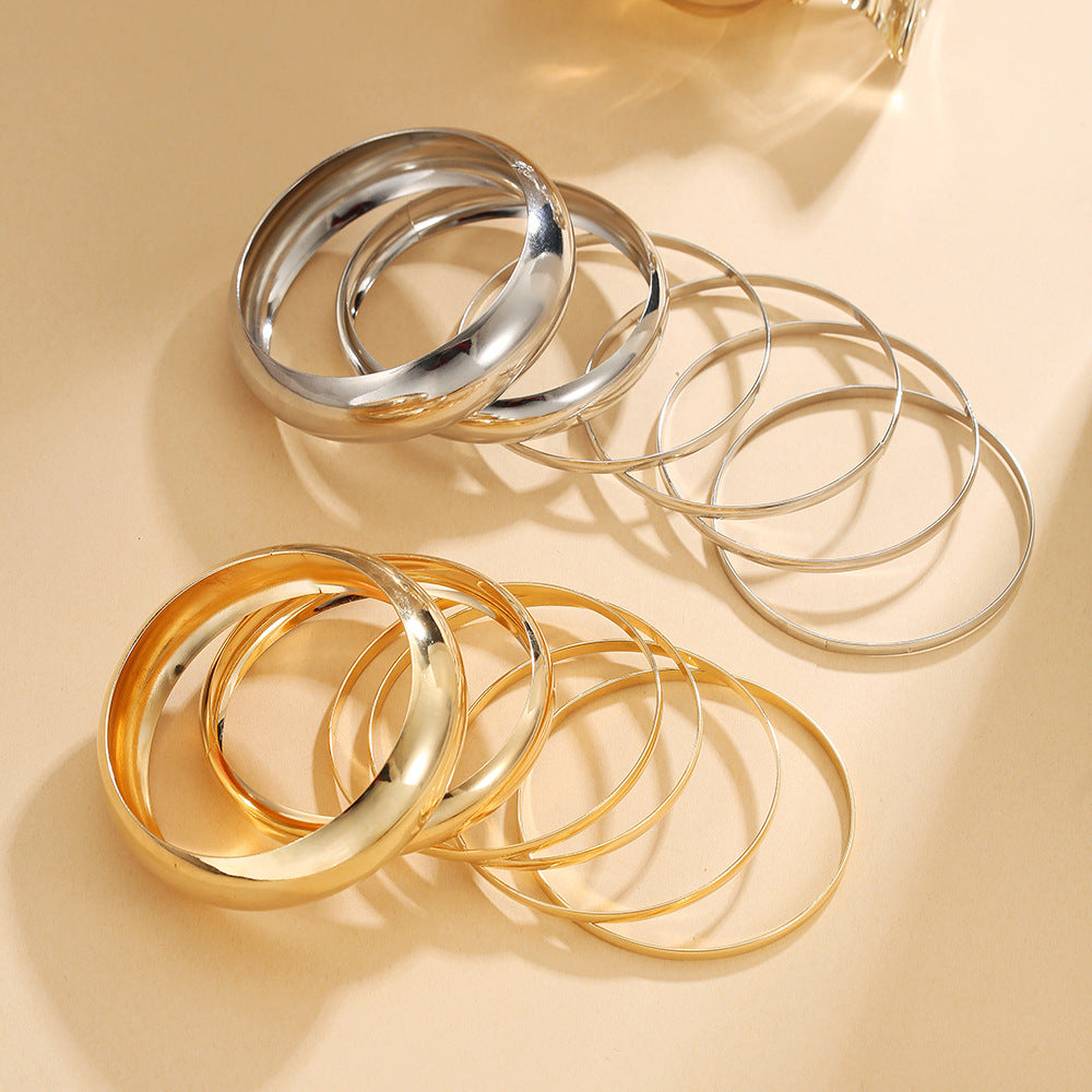 Cross-border women's jewelry fashion exaggerated metal arc plain ring bracelet bracelet wide face multi-layer simple bracelet