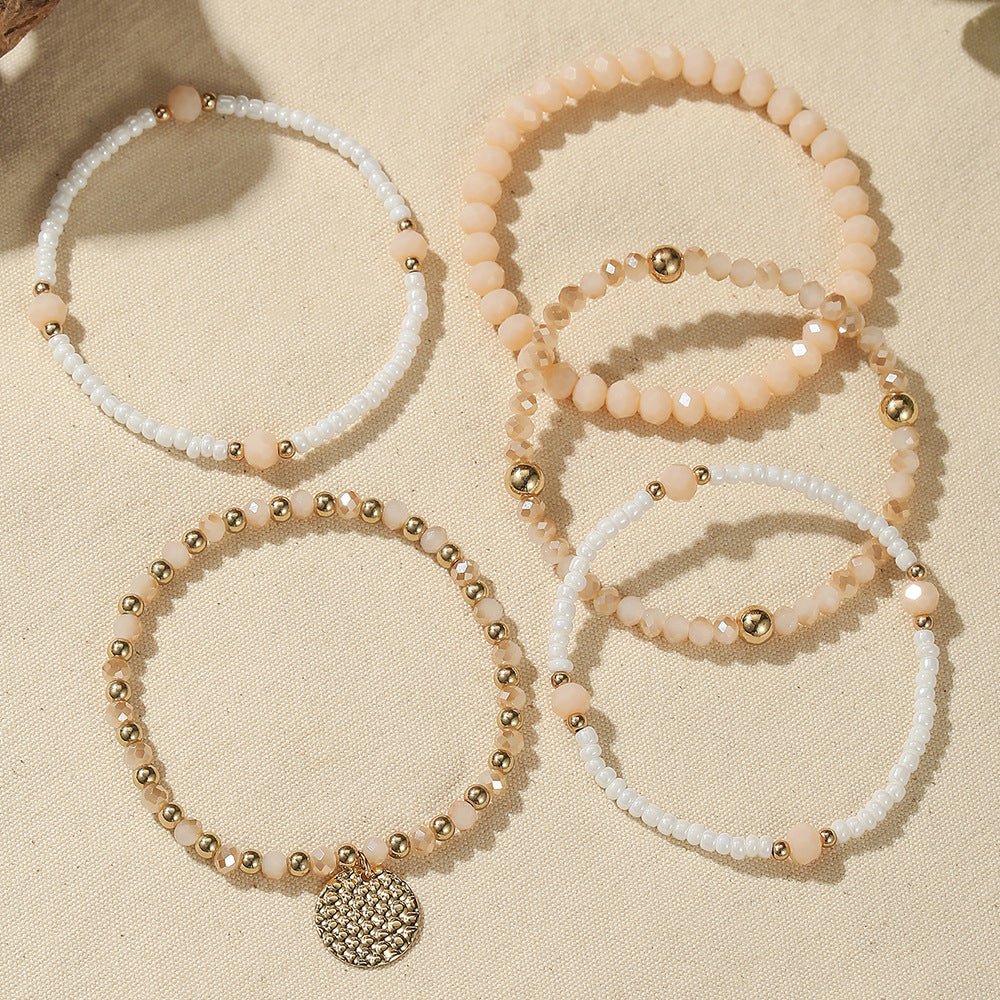 Bohemian fashionable and elegant elastic glass rice bead bracelet set, send girlfriends and girlfriends small fresh stacked bracelets