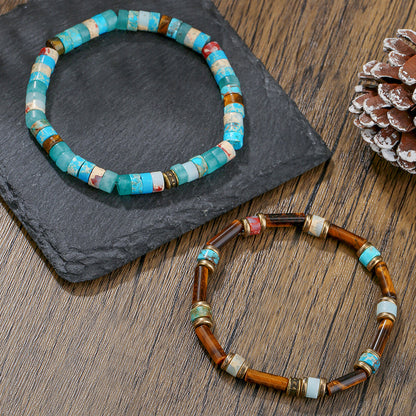 Cross-border new natural stone beaded bracelet combination men's personality retro bohemian black gallstone stacked bracelet