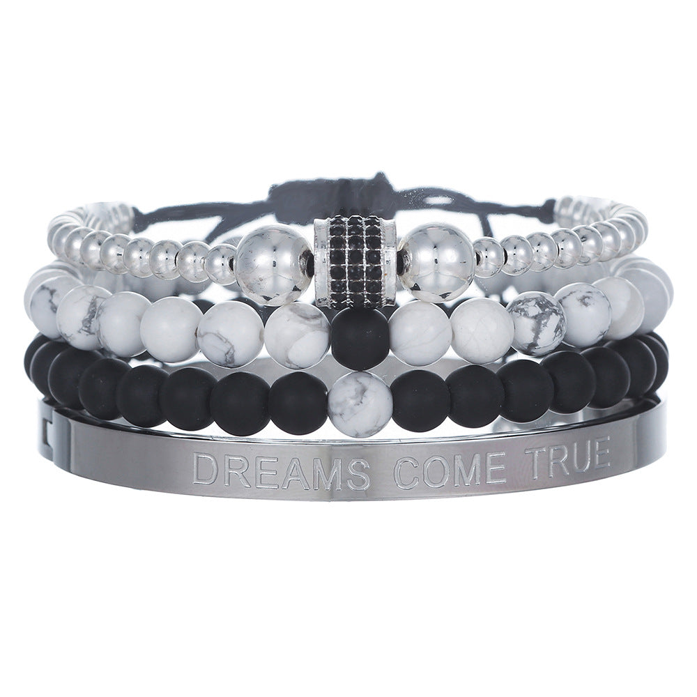 Europe and the United States hot-selling 8mm black and white turquoise bracelet set, diamond accessories woven bracelet stainless steel combination bracelet men