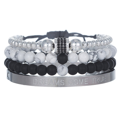 Europe and the United States hot-selling 8mm black and white turquoise bracelet set, diamond accessories woven bracelet stainless steel combination bracelet men