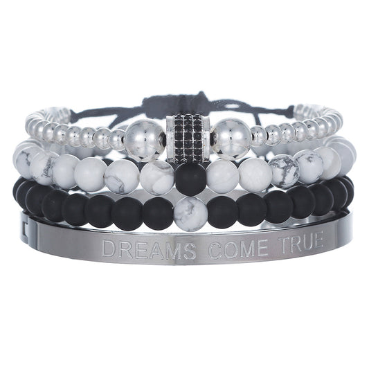 Europe and the United States hot-selling 8mm black and white turquoise bracelet set, diamond accessories woven bracelet stainless steel combination bracelet men