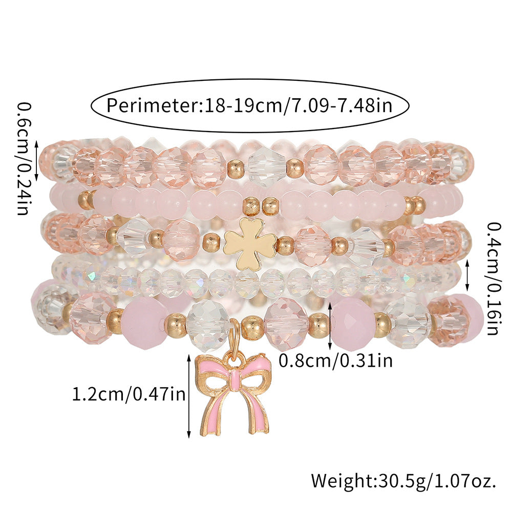 Cross-border new fresh and sweet pink crystal bracelet beaded elastic women's bracelet set butterfly festival pendant handmade