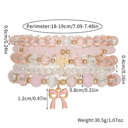 Cross-border new fresh and sweet pink crystal bracelet beaded elastic women's bracelet set butterfly festival pendant handmade