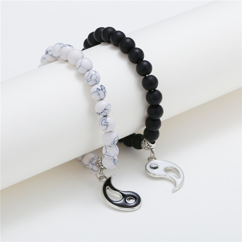 2 sets of OL yin and yang dripping oil, black and white couple beaded jewelry set, black matte turquoise set, bracelet for men