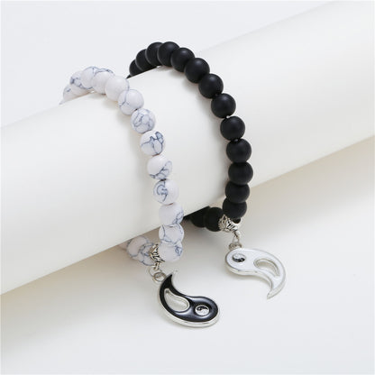 2 sets of OL yin and yang dripping oil, black and white couple beaded jewelry set, black matte turquoise set, bracelet for men