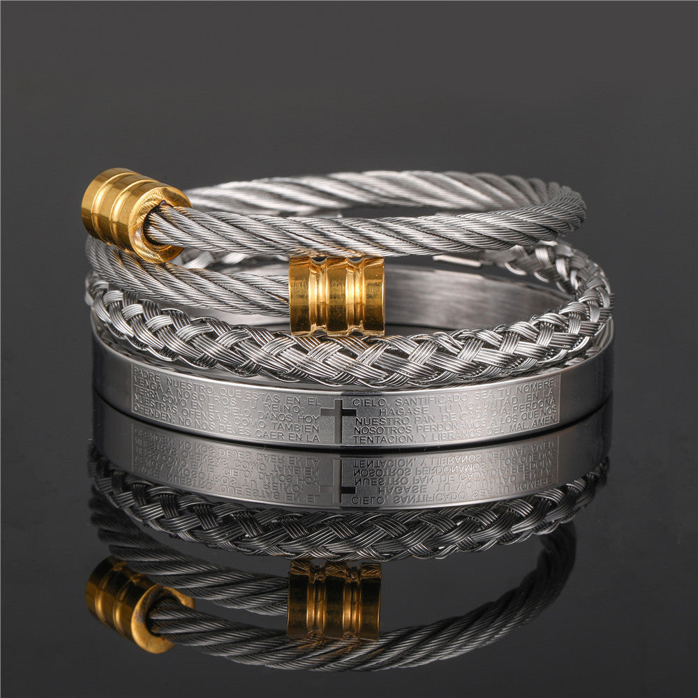 European and American punk jewelry retro trend stainless steel winding three-color square bracelet bracelet wholesale accessories men