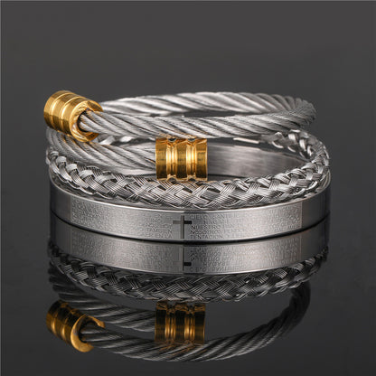 European and American punk jewelry retro trend stainless steel winding three-color square bracelet bracelet wholesale accessories men