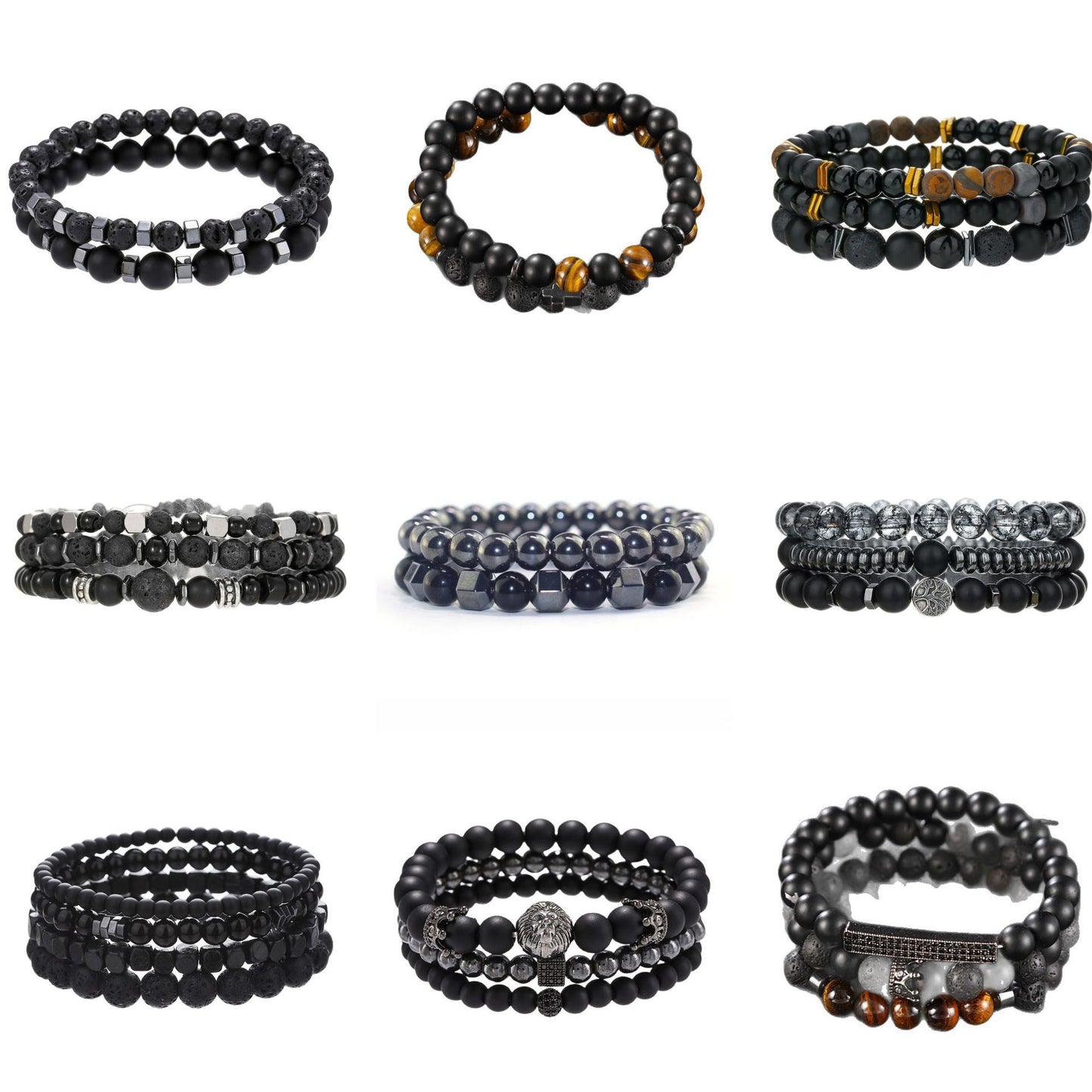 Yanxuan AliExpress Cross-border New Personalized Hip-Hop Style Black Frosted Stone Beaded Bracelet Set Men's Fashion Bracelet