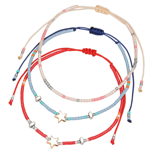Gift bestie small bracelet simple Bohemian style colorful friendship bracelet adjustable five-pointed star rice bead bracelet for women
