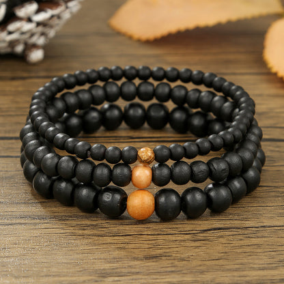 Summer vacation style simple wooden bead bracelet retro style multi-layer stacked beaded elastic bracelet men's bracelet combination