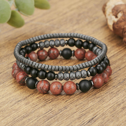 Cross-border foreign trade hot sale beaded black gallstone bracelet men's accessories creative fashion versatile stacked crystal bracelet set