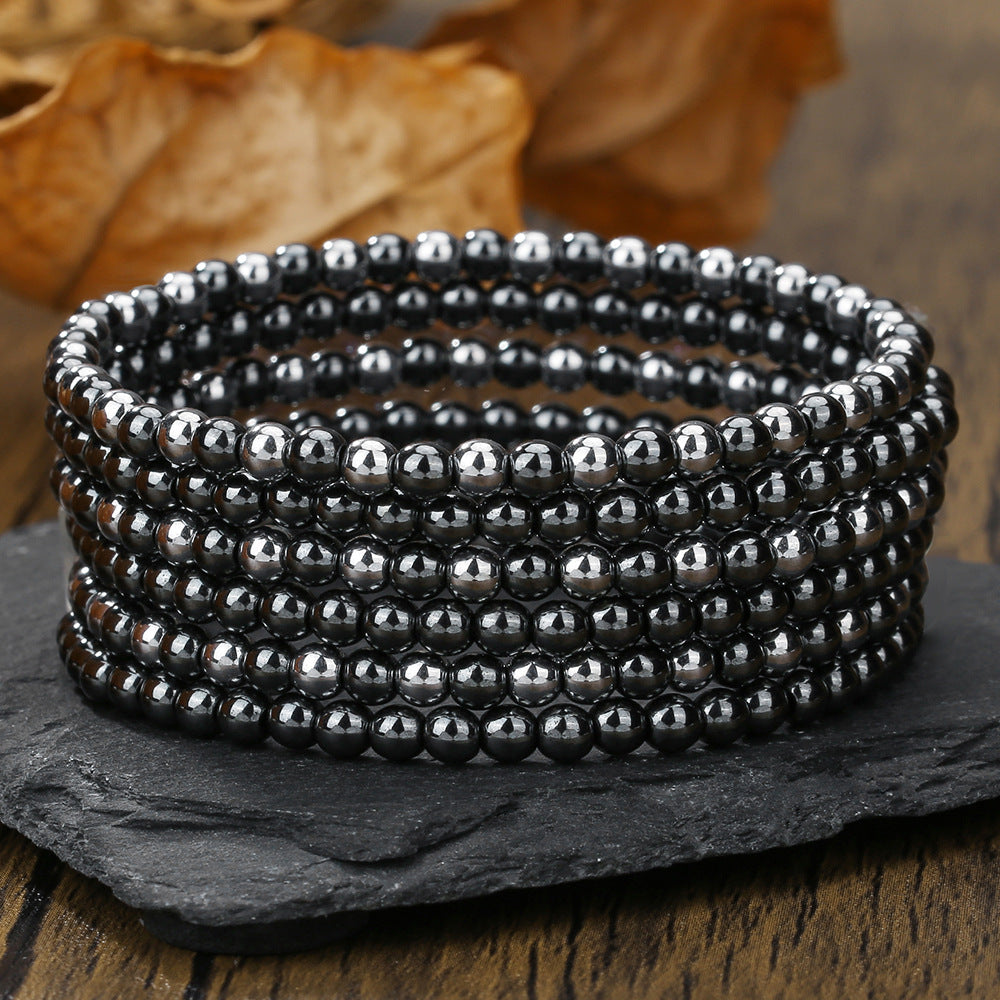 European and American new retro men's turquoise volcanic stone beaded bracelet simple design double-layer stacked bracelet combination