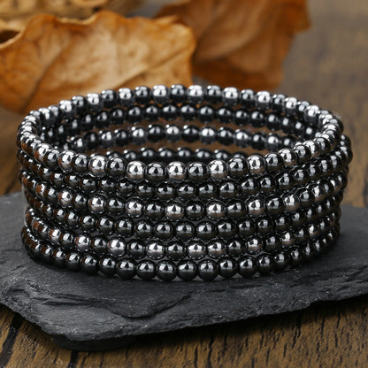 European and American new retro men's turquoise volcanic stone beaded bracelet simple design double-layer stacked bracelet combination