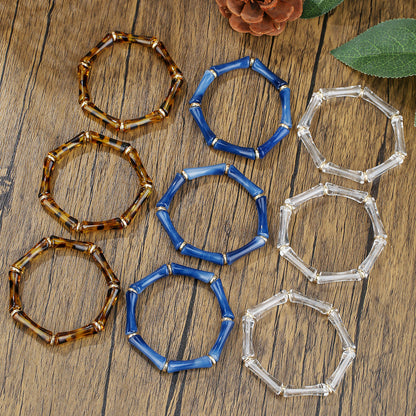 European and American Internet celebrities popular bamboo tube beaded bracelet women's fashion versatile elastic stack wearing leopard print acrylic bracelet women