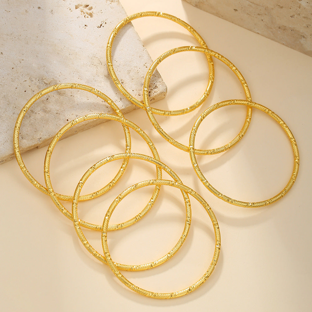 Brass gold-plated coil bracelet Vietnamese sand gold women's 2mm coarse cloth pattern bracelet bracelet Internet celebrity wind stacked bracelet