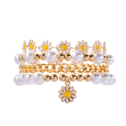 Europe and the United States cross-border summer vacation wind flower bracelet set Bohemian beach wind daisy pearl bracelet wholesale