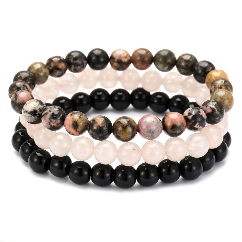 Natural powder crystal blue gold tiger eye agate stone combination set elastic bracelet women's European and American Buddha bead bracelet bracelet wholesale