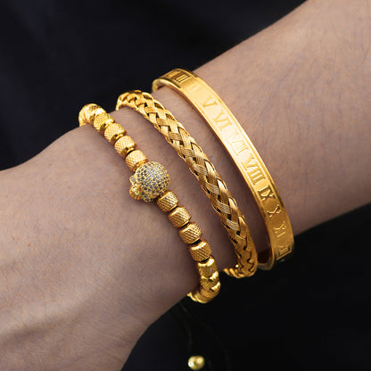 Cross-border zircon ghost head ugly braided bracelet Roman letter braided stainless steel mesh bracelet set