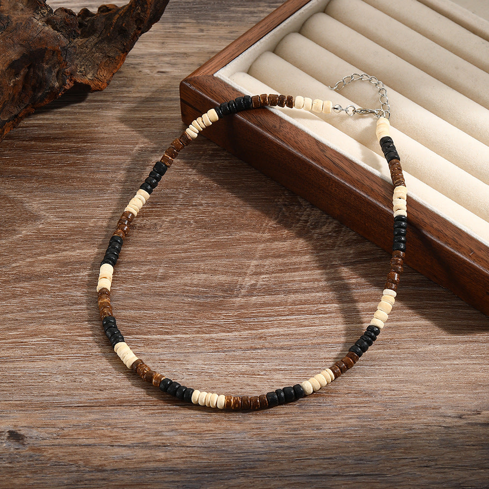 Natural Wood & Coconut Shell Necklace | Bohemian Surf Tribal Jewelry