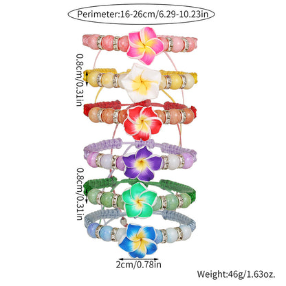 Cross-border hot-selling sweet and cute soft pottery flower bracelet, hand-woven hand rope, fashionable and simple adjustable bracelet combination