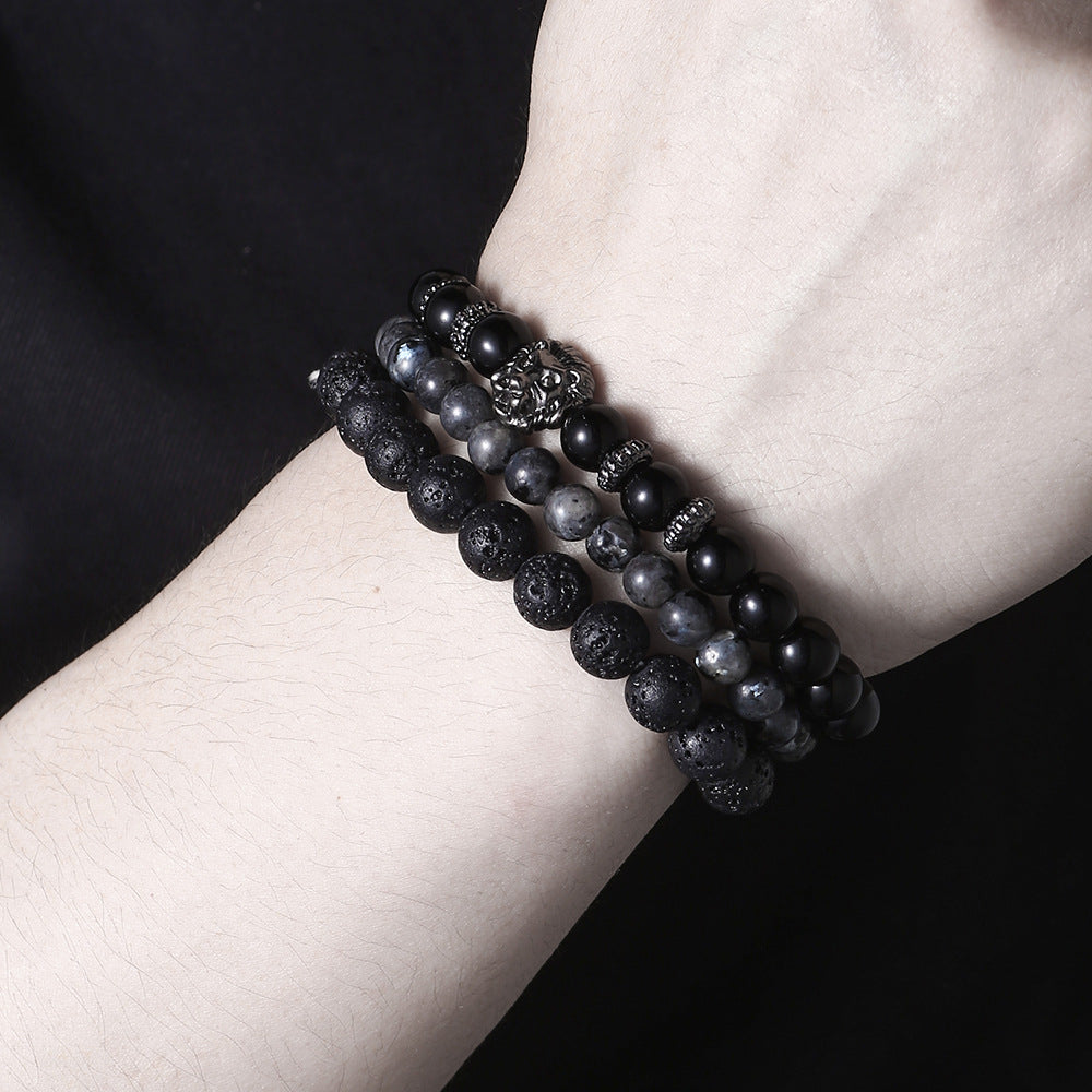 Men's commuting can be stacked with beaded bracelets, a set of 3 lion head elastic bracelets, and men's gifts.