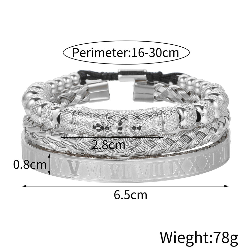 European and American retro zircon pipe bend braided bracelet bracelet set, dripping Roman letter braided stainless steel bracelet