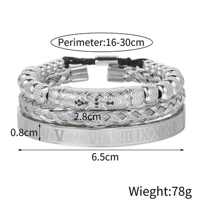 European and American retro zircon pipe bend braided bracelet bracelet set, dripping Roman letter braided stainless steel bracelet