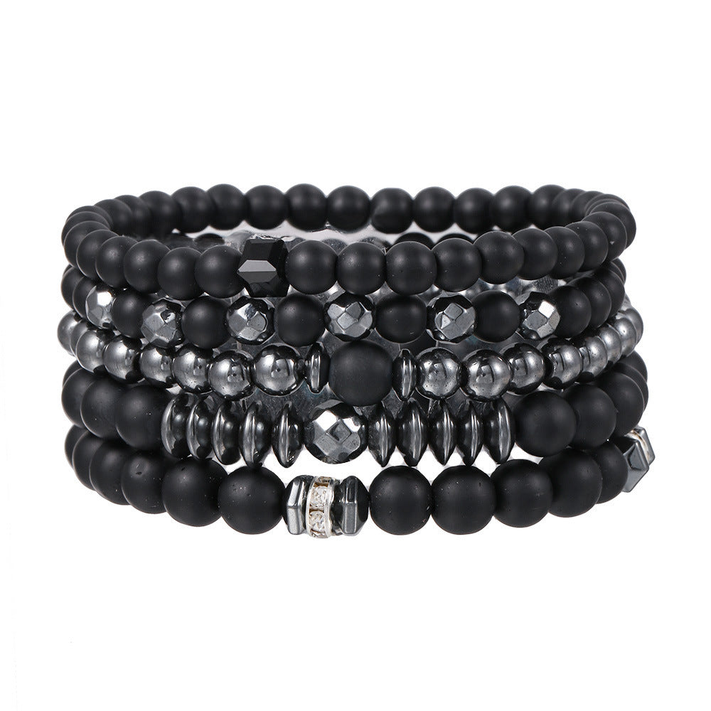Cross-border explosive black matte black gallstone set bracelet hematite beaded men's 6/8mm bead bracelet 5-piece set