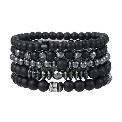 Cross-border explosive black matte black gallstone set bracelet hematite beaded men's 6/8mm bead bracelet 5-piece set