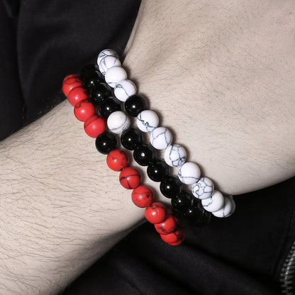 Amazon cross-border explosion 8mm black diamond red pine turquoise beaded bracelet men's, European and American fashion jewelry set