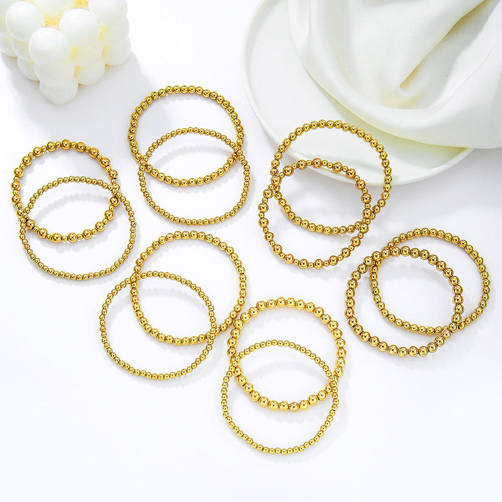 Simple and versatile handmade bead bracelet set, couples' beach style geometric CCB stretch stackable bracelet for women
