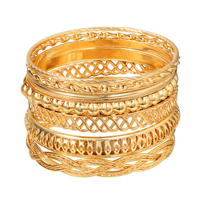 Europe and the United States cross-border stacking Bohemian metal bracelet set retro exaggerated mixing and matching hollow love bracelet jewelry