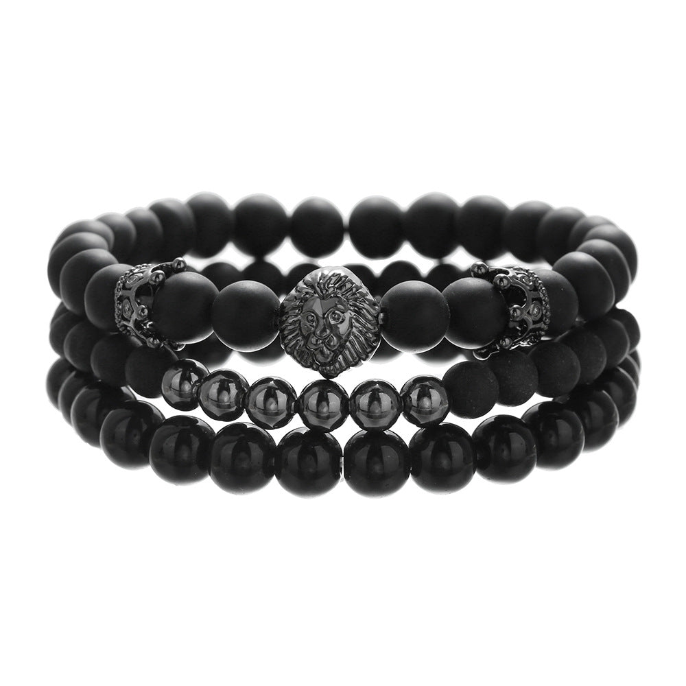 Men's boys exclusive northskull black agate skull bracelet black gallstone crown beaded bracelet combination