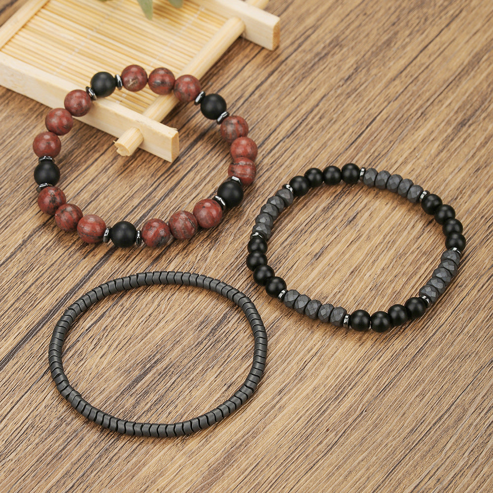 Cross-border foreign trade hot sale beaded black gallstone bracelet men's accessories creative fashion versatile stacked crystal bracelet set