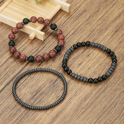 Cross-border foreign trade hot sale beaded black gallstone bracelet men's accessories creative fashion versatile stacked crystal bracelet set