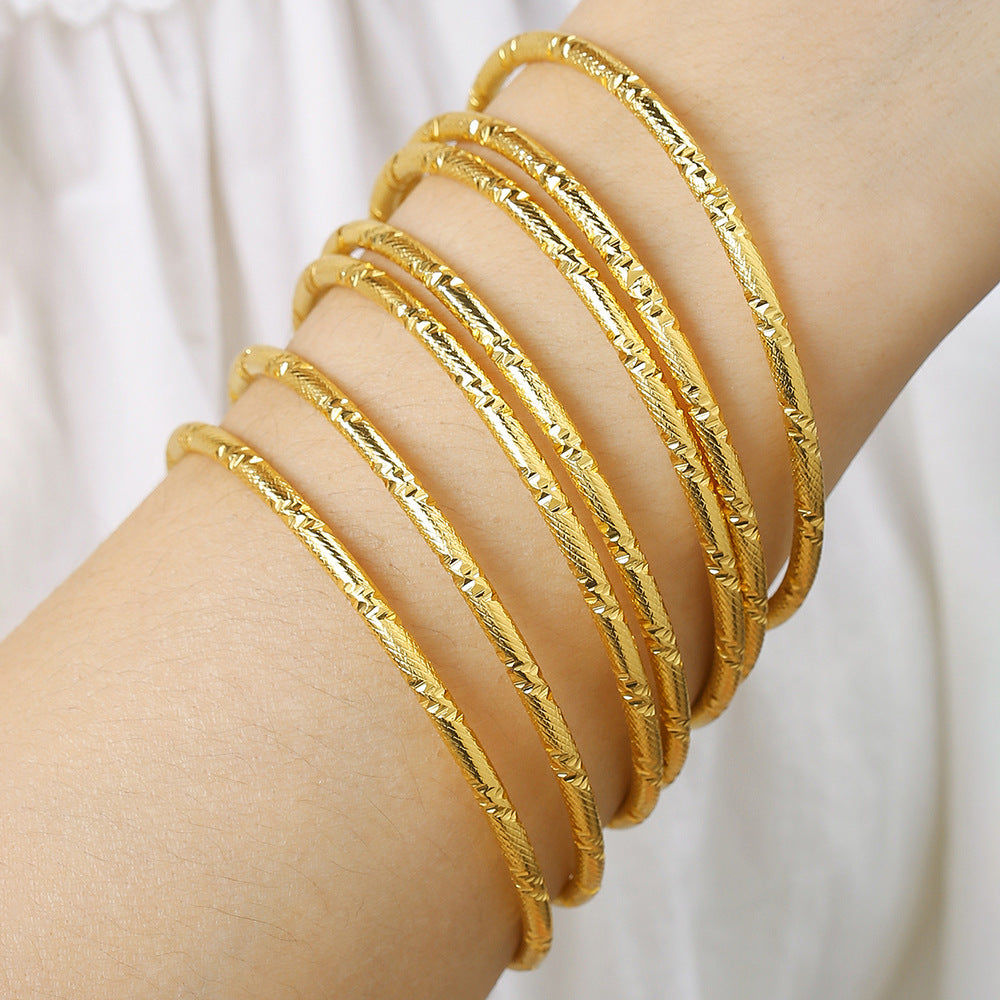 Brass gold-plated coil bracelet Vietnamese sand gold women's 2mm coarse cloth pattern bracelet bracelet Internet celebrity wind stacked bracelet
