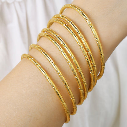 Brass gold-plated coil bracelet Vietnamese sand gold women's 2mm coarse cloth pattern bracelet bracelet Internet celebrity wind stacked bracelet
