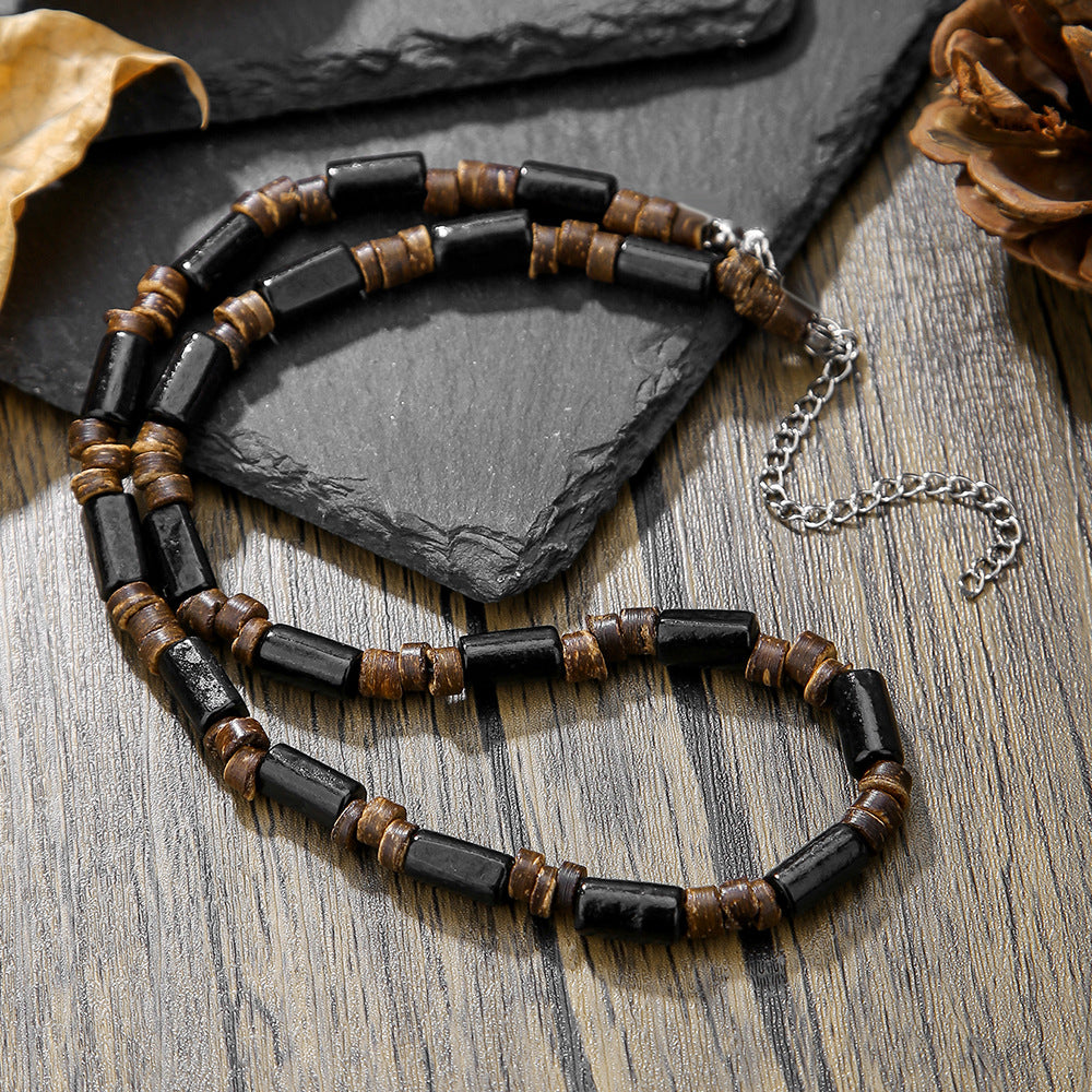Natural Wood & Coconut Shell Necklace | Bohemian Surf Tribal Jewelry