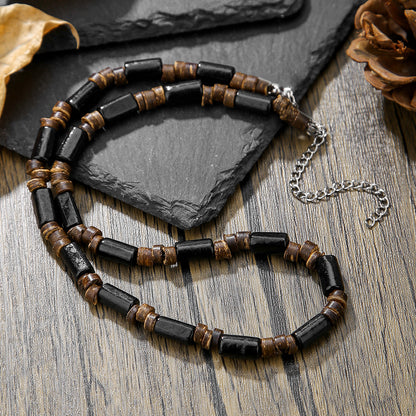 Natural Wood & Coconut Shell Necklace | Bohemian Surf Tribal Jewelry
