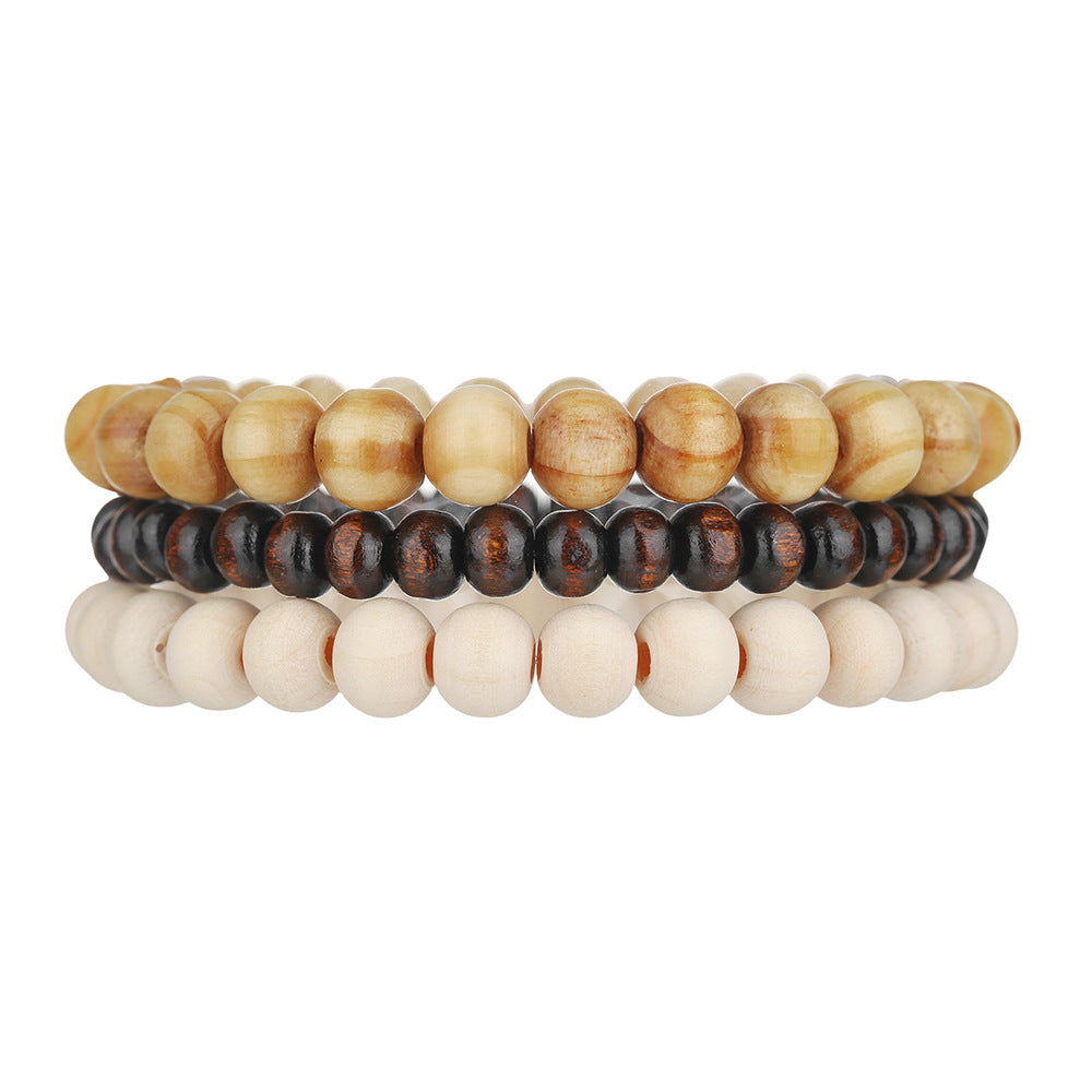 European, American Bohemian style literary and retro multi-piece wooden bead bracelet simple and versatile men's multi-layer wooden bead bracelet