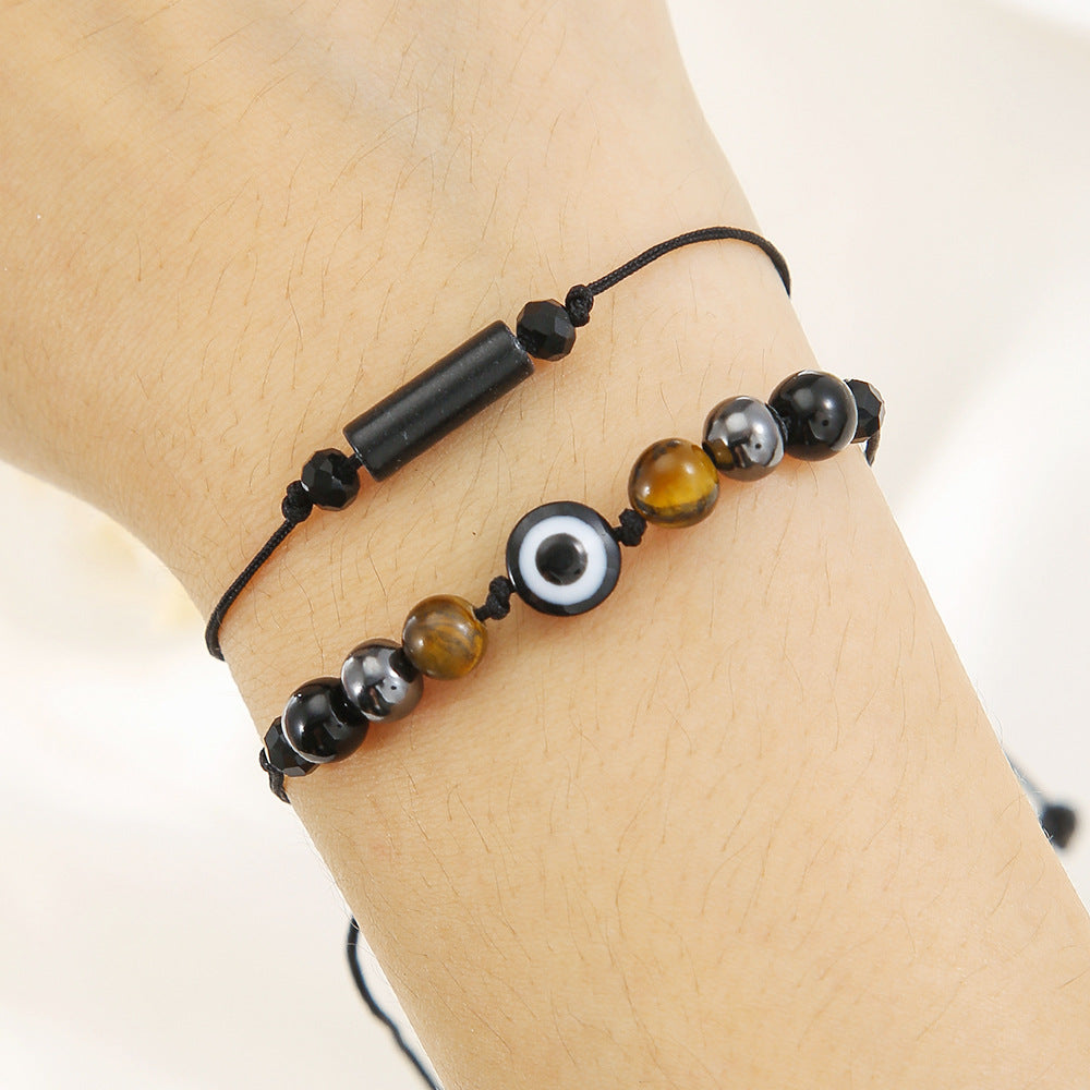 Cross-border new woven handmade beaded stone bracelet cylindrical amethyst tiger eye powder crystal bracelet couple friendship bracelet