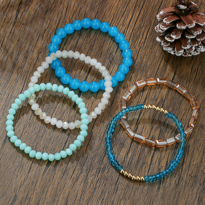 Cross-border popular fashion men's bohemian natural stone beaded elastic bracelet summer beach vacation bracelet women